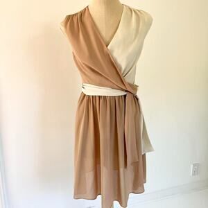 Vintage 1970’s sheer Brown & Cream “wrap tie” dress Small